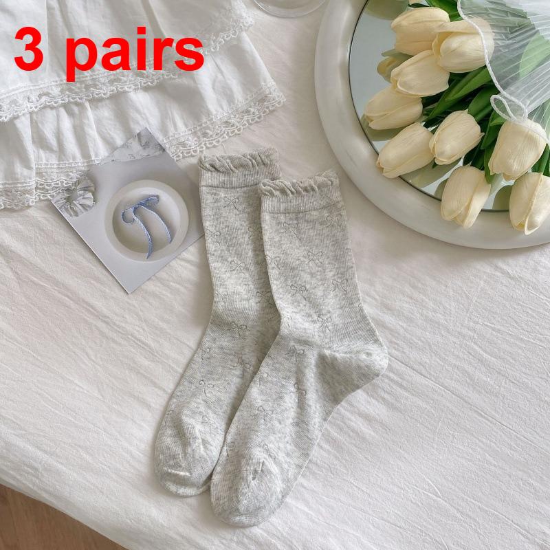 3 Pairs Spring/Summer Women's Thin Hollow-Out Mid-Calf Socks Ballet Bubble Tongue Lace Socks for Girls Women