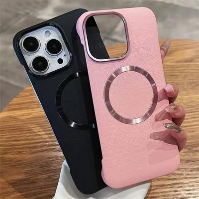 Ultradünne Laser-Magnethülle mit Ledertextur für Magsafe für iPhone 16 15 14 13 12 Pro Max Plus, rahmenlose harte PC-Rüstung Coque