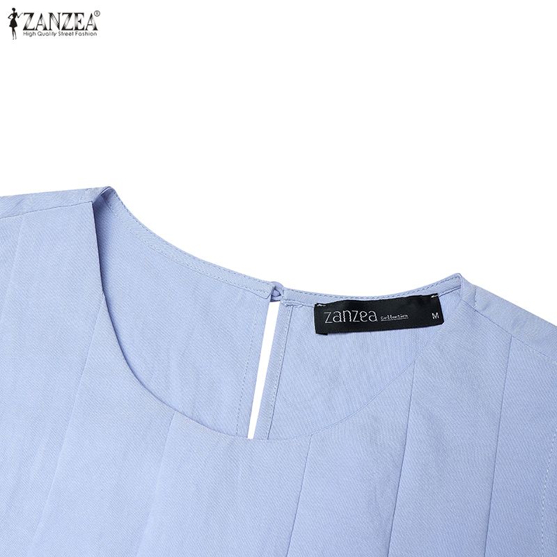 ZANZEA Damen Lässig Rundhals Sommer Ärmelloses Kleid