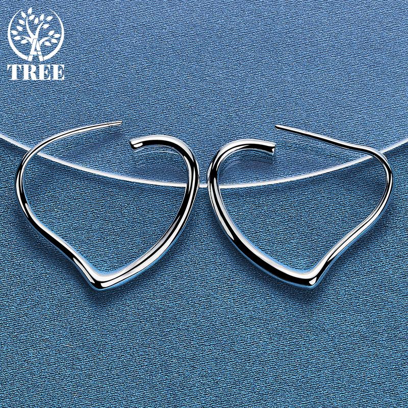 925 Sterling Silver Heart-shaped 29x37mm Circular Earrings, Fashionable Jewelry Earrings