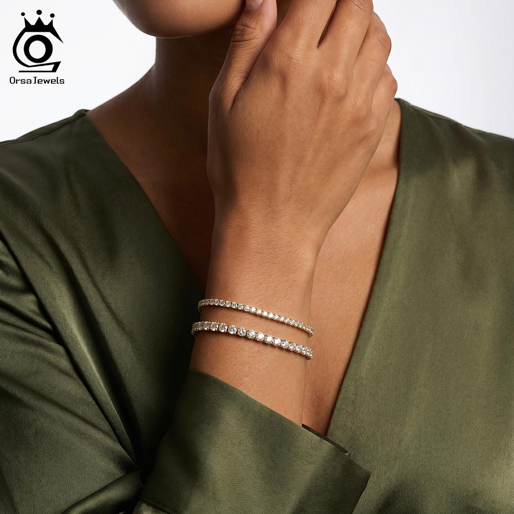 ORSA JEWELS Authentic 925 Sterling Silver Tennis Bracelet Fashion 2mm 3mm 4A Clear Zirconia Bracelet Jewelry for Women SB225