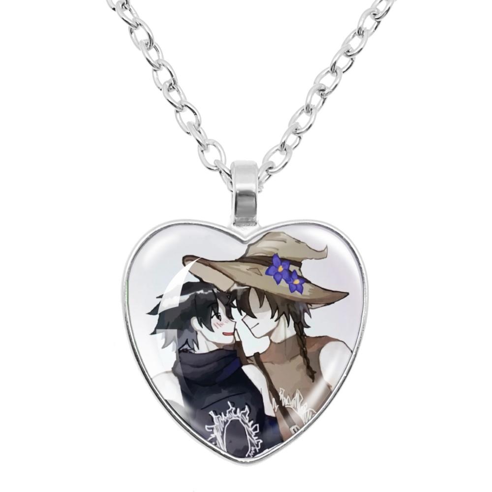 Game Forsaken Azure Anime Azure x Two Time Fanart Funny MeMe Glass Heart Shape Pendant Necklace Jewelry Charm Collect Gift