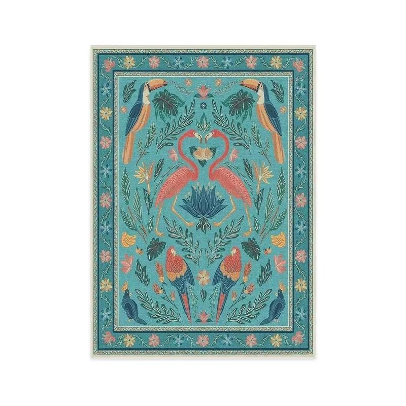 Alfombras Alfombra con Estampado de Flora y Fauna Estilo Pastoral Americano para Decoración de Sala de Estar Dormitorio Hogar Alfombras Antideslizantes de Área Grande Felpudo