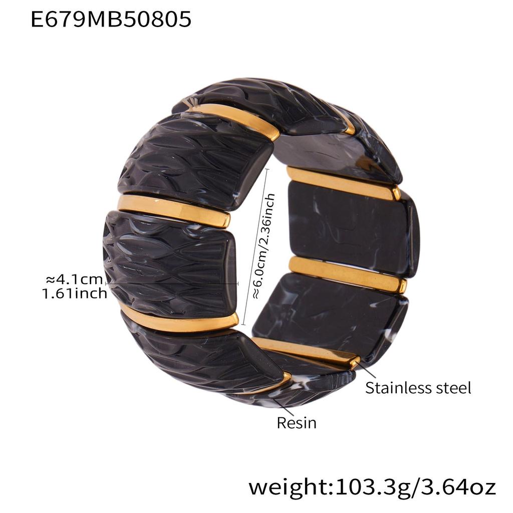 18K Gold-Plated Dopamine Resin Bracelet: European & American Light Luxury Fashion, Versatile Wide Band Elastic Design.