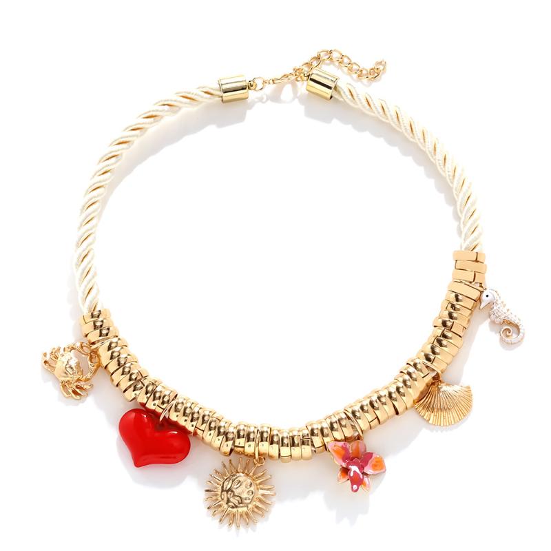 

Trend Boho Women Jewelry Luxury Shell Sun Flower Heart Pendant Necklaces Cuban Choker Summer Beach Party Holiday Accessories