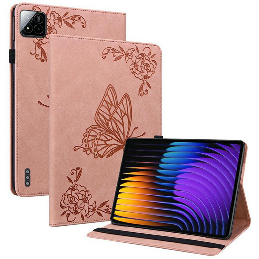 For Xiaomi Poco Pad X1/Pad 8 Pro/Pad 8/Pad 7 Pro/Pad 7 Case Butterfly Flower Imprint PU Leather Tablet Cover with Card Slots