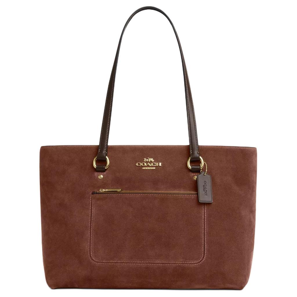 Coach Station 35 Logo Suede And Smooth Leather Tote Bag Women tote bags Vintage-Brown CCC77-IME0S