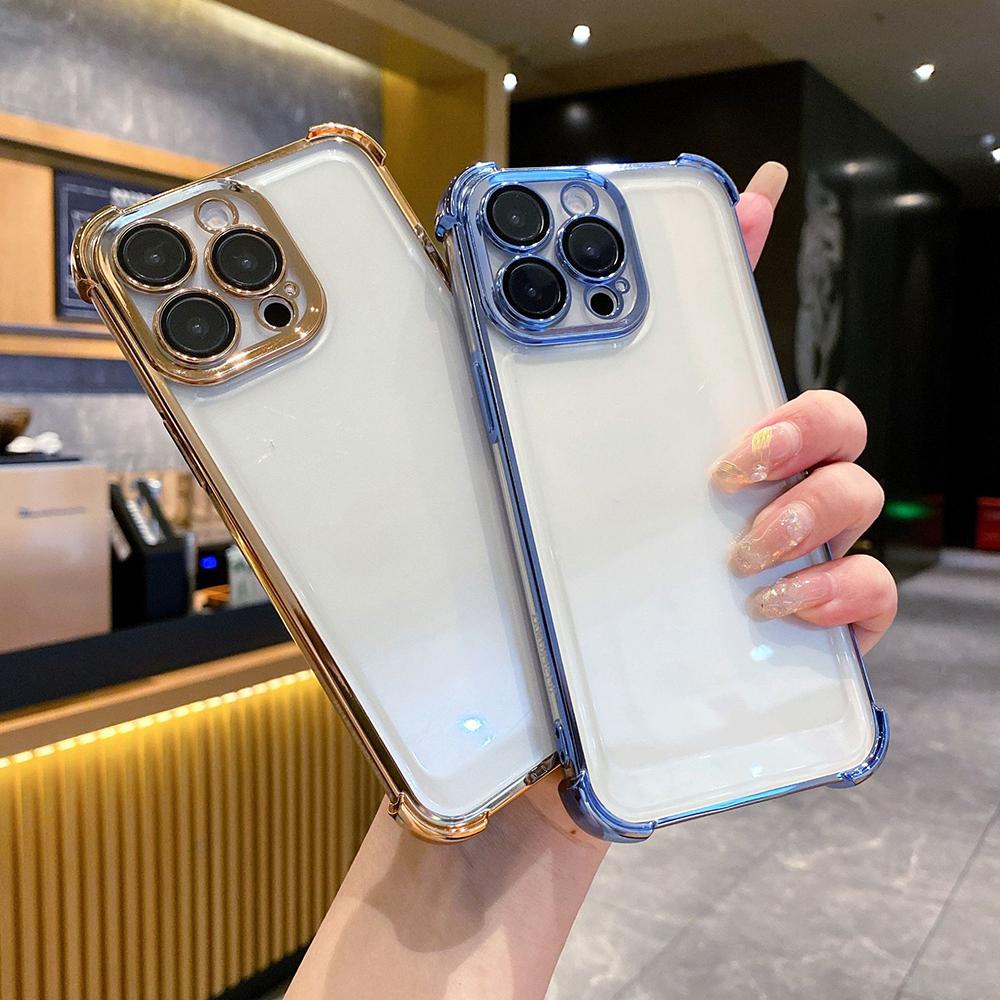 Electroplated Four Corners Anti Drop Transparent Protective Phone Cases for iPhone Huawei Honor OPPO Infinix Itel Tecno