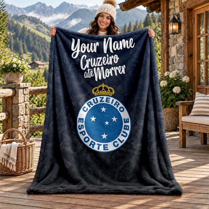 Cruzeiro Esporte Clube Custom Name Flannel Blanket Personalized Soft Warm Plush Throw Blanket Customized Gift for Family Friends