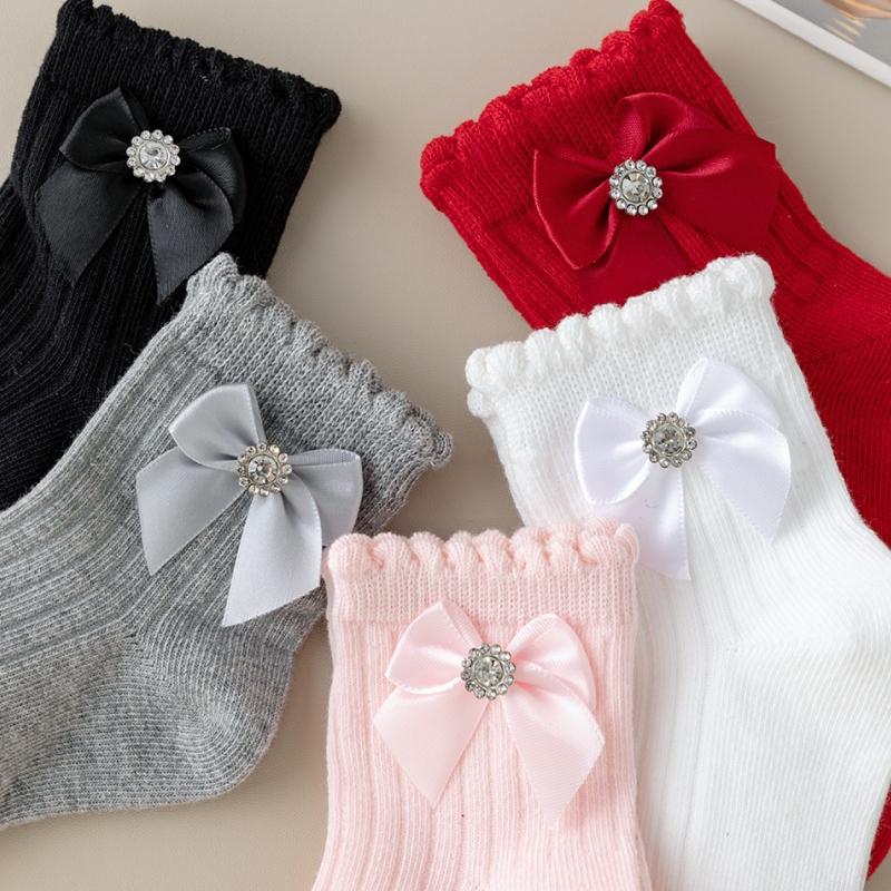 Spring Autumn Kids Socks Baby Girls Cotton Socks Cute Bow Soft Toddlers Princess Children Tube Socken