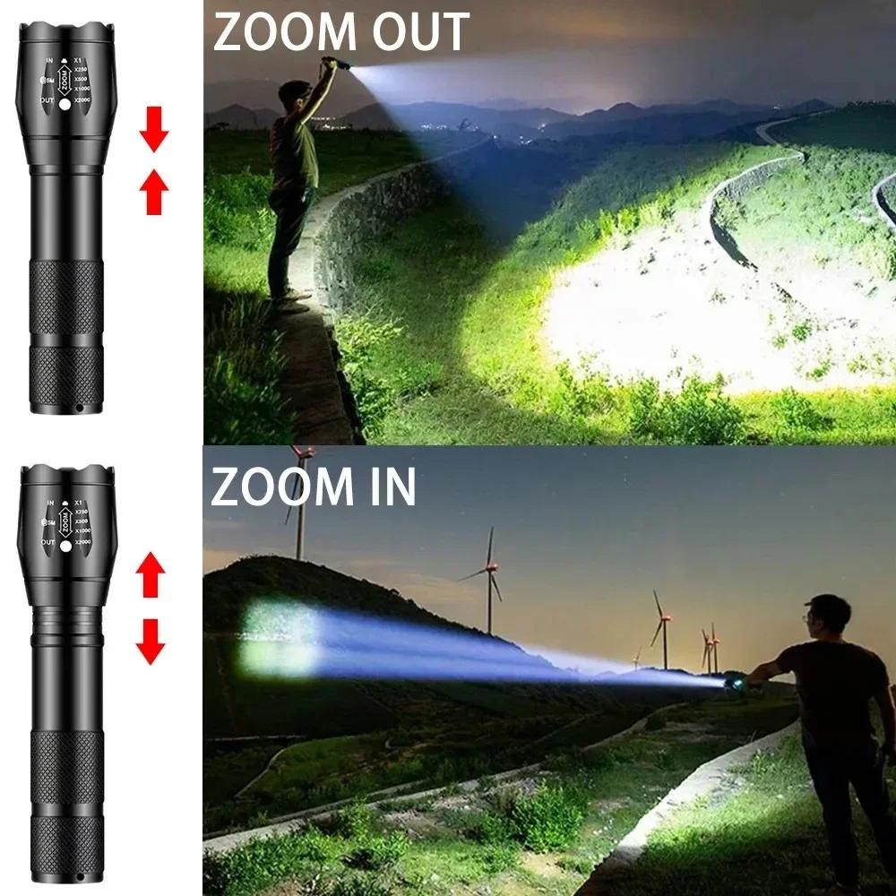 Powerful LED Torch Outdoor handheld Flashlight Portable Telescopic Zoom Camping Waterproof Tactical Flashlight Work Lamp