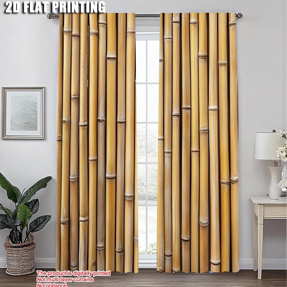 2pcs, Curtain Popular 2D plane printing Bohemian Bamboo Print Blackout Polyester (without rod) Stuff Clearance Perfect for