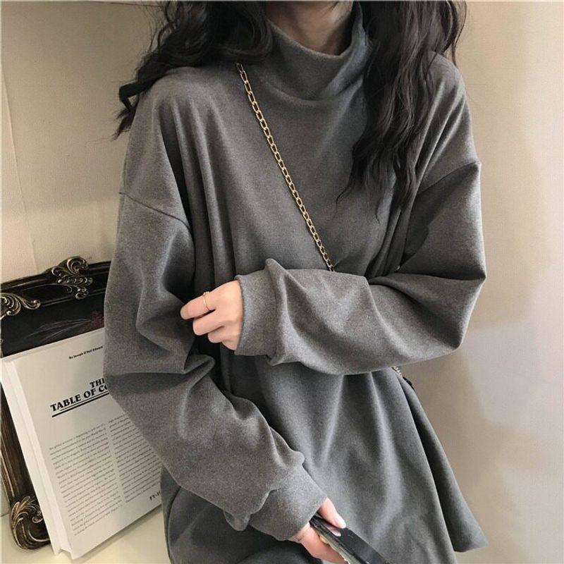 

Collar Loose Base Shirt for Women, Autumn and Winter Thickened and Fleece-Lined Long-Sleeve Warm Plus-Size Top for Curvy Women to Cover the Hips Gray (Double-Sided Velvet) 5XL