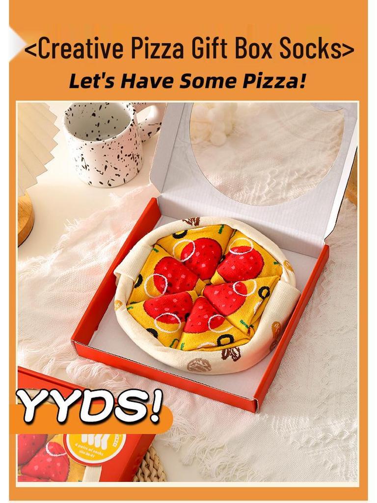 Damen Pizza Socken Geschenkbox - Schweißabsorbierend, geruchsresistent, reine Baumwolle, mittelhoch für Halloween, Weihnachten & mehr