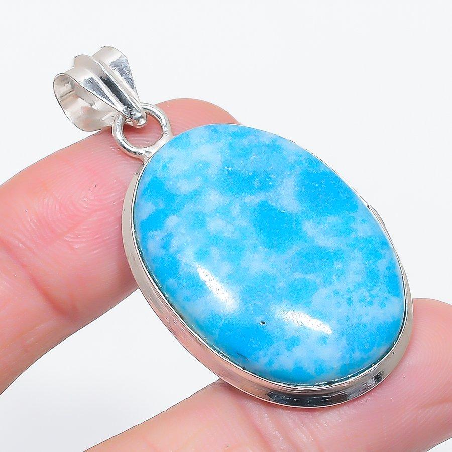 Natural Larimar Gemstone Handmade 925 Sterling Silver Jewelry Pendant 1.97" w5v85