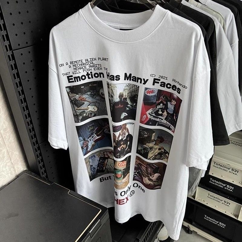 Amerykański Hip-hopowy Nadruk Postaci Letni Męski i Damski Amerykański Luźny T-shirt Casualowa Moda Krótkorękawowy Wysokiej jakości Top