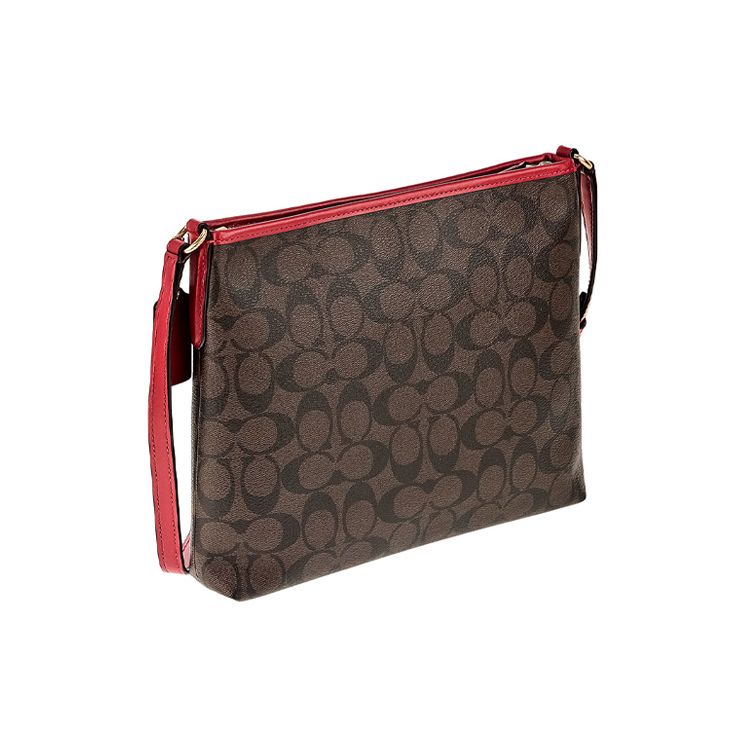 Coach File 26 Printed Zipper Classic Monogram Canvas With Leather Crossbody Bag Large Unisex Crossbody Bag Dark-Brown Red 29210-IMEL72