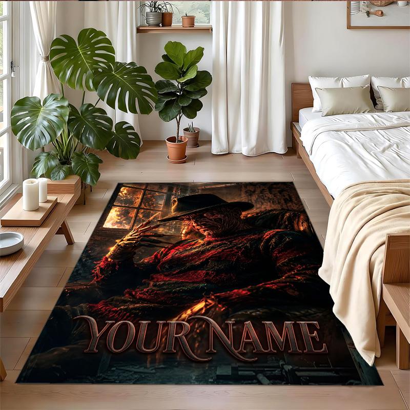 Crystal Velvet Rug Custom Name Text, Soft Non Slip Floor Mat Home DecorA Nightmare On Elm Street Freddy Krueger
