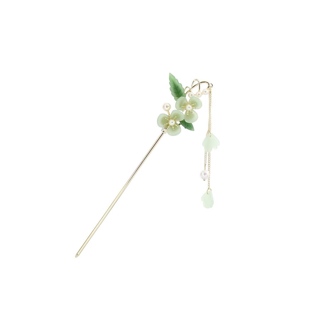 New Chinese Leaf Tassel Tassel Ancient Style Hairpin Simple Court Style Flower Butterfly Pearl Hanfu Hairpin Female