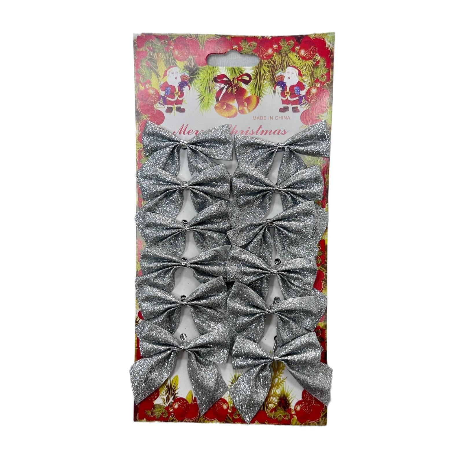 

Серебряный бант для елочного украшения для праздничного оформления