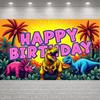 Birthday Party Banner Dinosaur Theme Jurassic Birthday Backdrop Kids Party Banner Vibrant Art  For Birthday Photo Booth
