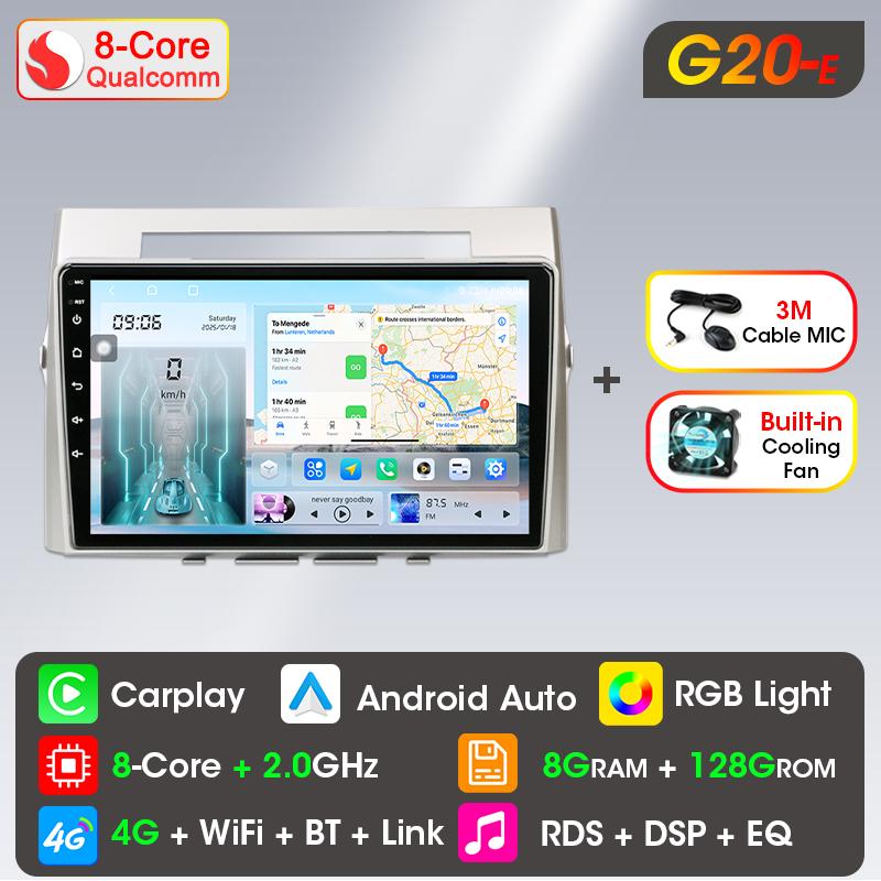 Autoradio pour Toyota Verso Corolla 2004 2005 2006 2007 2008 2009, écran Carplay sans fil, Android Auto, Navigation GPS, stéréo 2din