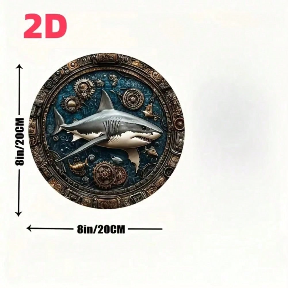 

Винтажная 2D плоская вывеска Акула для декора стены бара, кухни, кафе 20x20 разноцветный