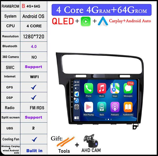 For Volkswagen VW Golf 7 MK7 GTI 2011-2021 IPS/QLED 10.1'' Android 14 Car Radio Carplay Multimedia Auto GPS Stereo Video Player