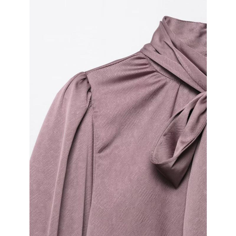 European & American Style 2025 Women's Fashion Bow Silk Satin Shirt