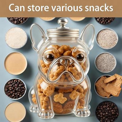 Cute Dog Themed Glass Snack Jar Food Storage Container Snack Container With Lid For Kitchen Design For Dog Treat Snack Canister