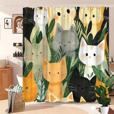 Cute Cats In Various Poses Shower Curtain - Water-Resistant, Easy To Clean, Adds a Fun and Adorable Touch To Your Bathroom Decor
