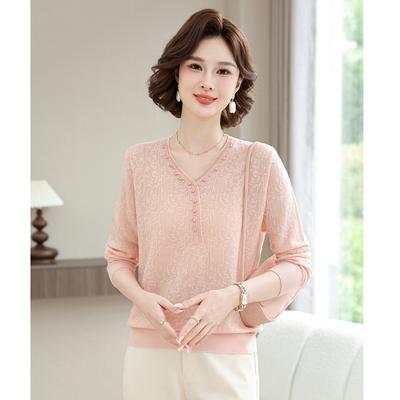 Mom's Fashionable Base Top Clothes Middle-aged Women's Spring Clothes New Sweater Middle-aged and Elderly Spring and Autumn Knitted Shirt