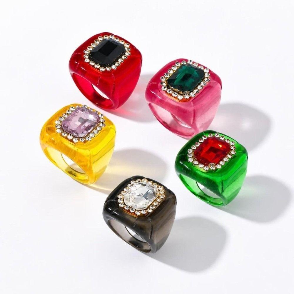 Geometric Finger Ring Resin Square Ring New Rhinestones Ring  Jewelry Accessories
