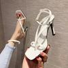 High-heeled sandals women's summer 2025 new Internet celebrity toe high heels thin heel sexy word with square head Roman women's shoes