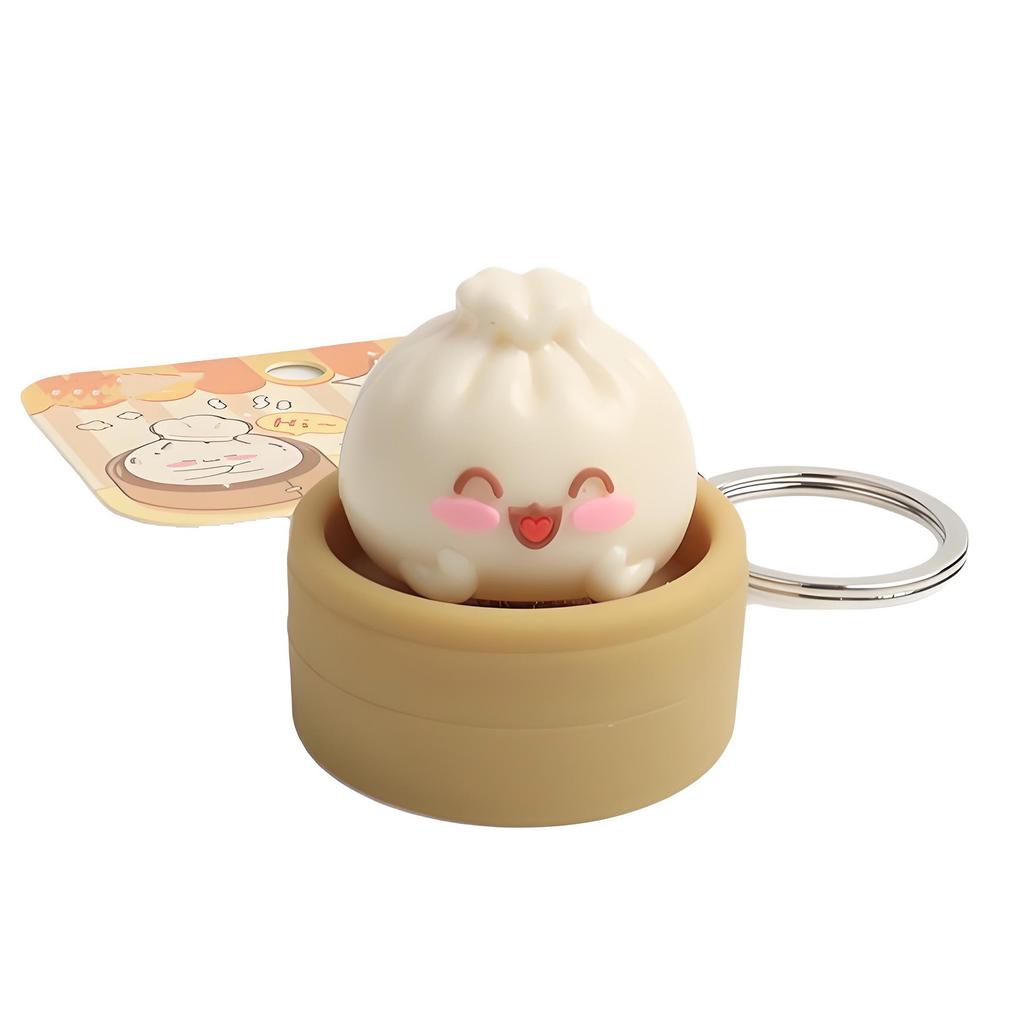 Realistic Simulated Steamed Bun Squeeze Toy Keychain Stress Relief Squeeze Toy Decorative Key Holder for Backpack Charm
