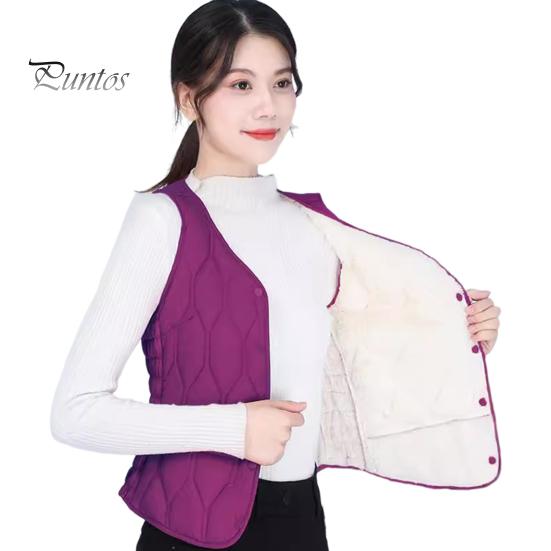 

Зимний женский многослойный жилет, пальто, тонкий, с застежкой на пуговицы, с V-образным вырезом, без рукавов, однотонный, ветрозащитный, сохраняющий тепло, уличный пуховик M пурпурно красный