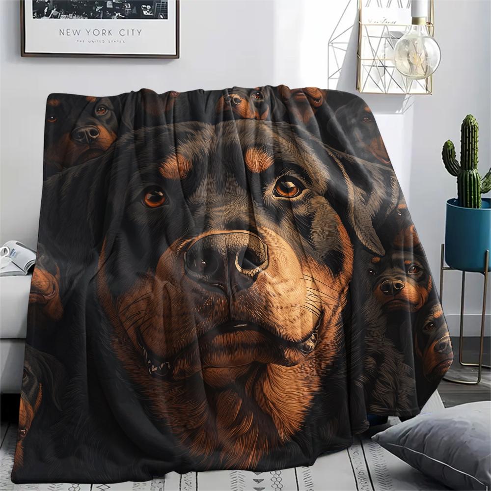Schwarzer Rottweiler, Muster Flanelldecke, Hohe Qualität, Bequem für alle Jahreszeiten, Heimdekoration, Wärme und Komfort, Perfekt für Geschenke.