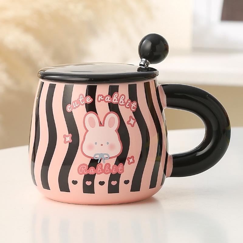 Mugg med lock sked par keramisk kopp flickor söt kreativ hem kontor vattenkopp frukostkopp