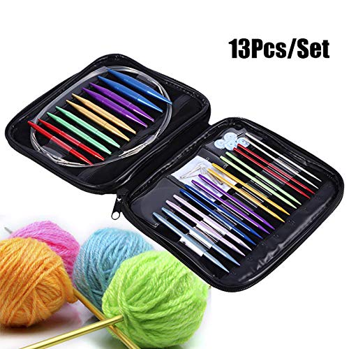 27-Piece Set of Circular Knitting Needles, Knitting Needles, Aluminum Knitting Needles, Rust-Resistant, Craft Supplies, with PU Bag