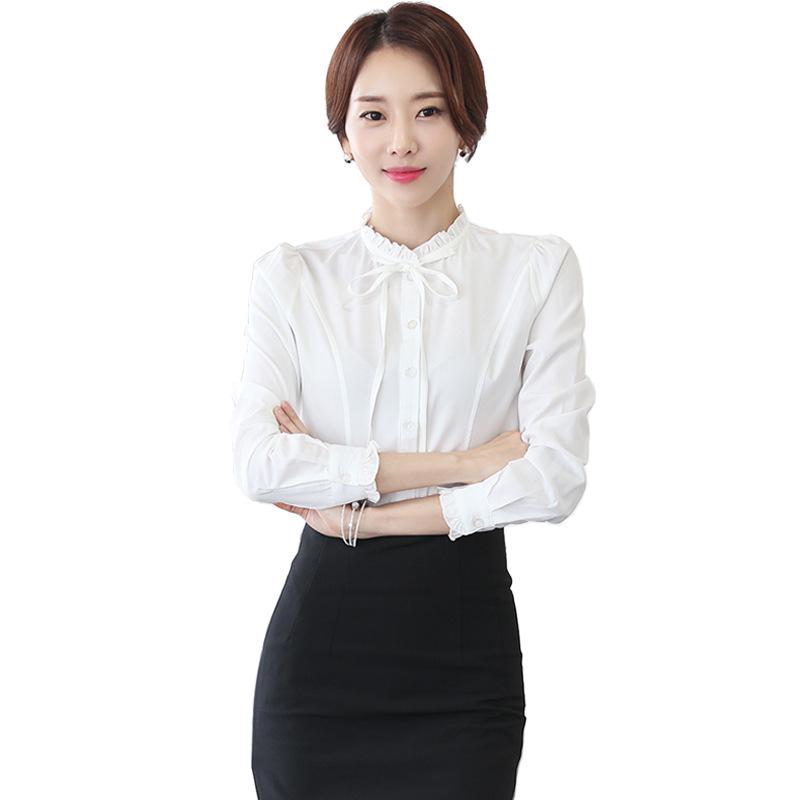 2023 Versatile Korean Style Women's Chiffon Blouse - Long Sleeve Slim Fit in White