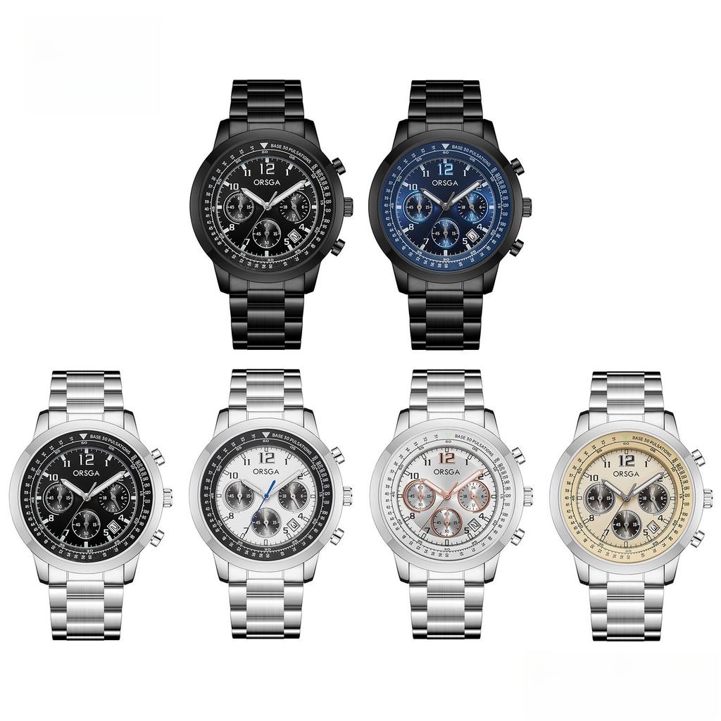 Fashion Multifunctional Chronograph Men's Watches Luxury Quartz Stainless Steel Waterproof Wristwatch Reloj De Hombre