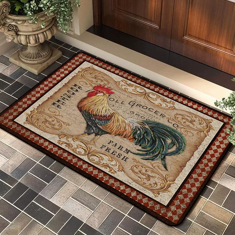 Farmhouse Rooster Patterned Area Rug Artistic Sunflower Print Carpet Soft Non Slip Floor Mat For Entryway Doorway Home Decor