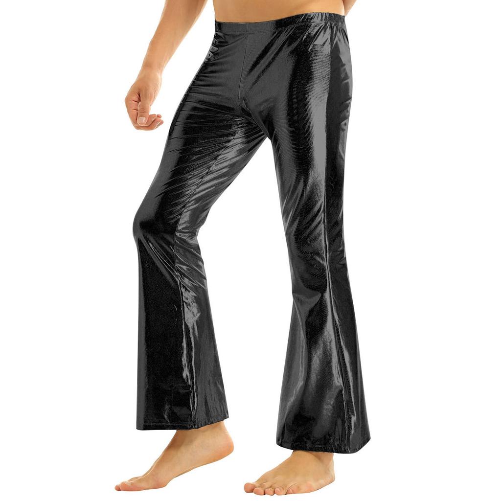 Herrenhosen Nachtclub Metallic Disco Hosen Bell Bottom Lange Hosen