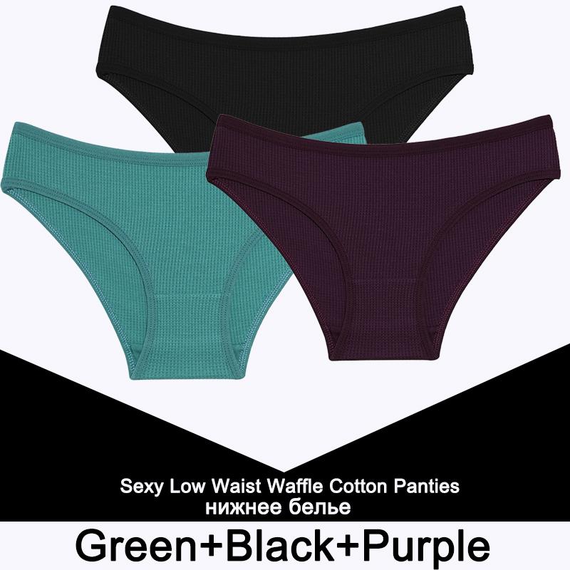 3PCS/Set Damen Waffel Baumwolle Slips Sexy Dessous Damen Unterwäsche Unterhose Slips Mädchen Einfarbige Intime Slips Für Frau
