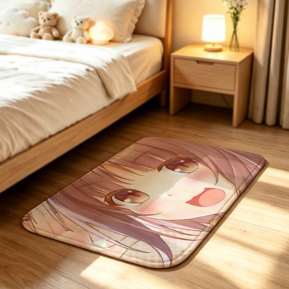 N-NEKOPARA Kawaii A-Azuki Short Plush Rug Carpet mat Machine Washable Soft Comfortable Anti‑Slip Floor Mat Home Decor
