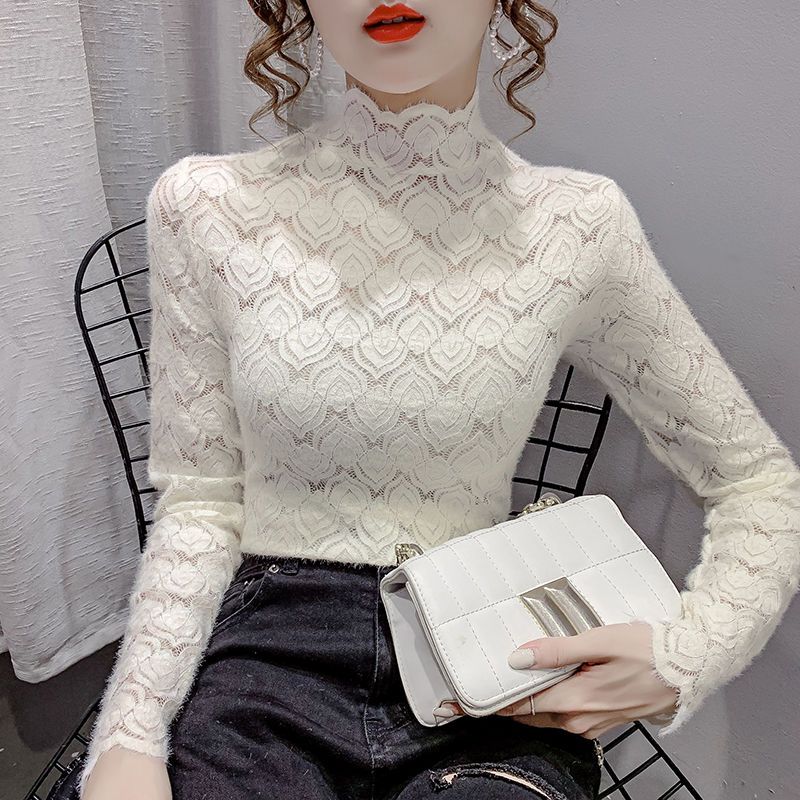Autumn Base Shirt Women's Fashion Lace Shirt Women's Inner Mesh T-shirt Inner Brushed Fashion Top