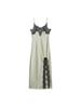 Spring 2026 European & American Lace Trim Camisole Maxi Dress with Sexy Slit