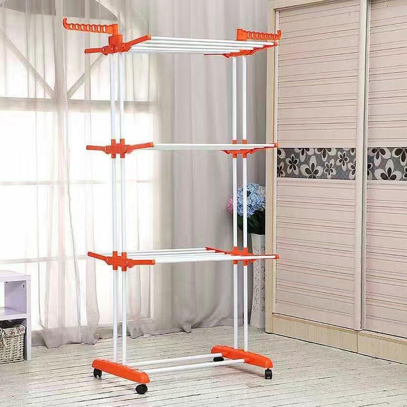 3-Tier Floor-Standing Folding Clothes & Towel Drying Rack with Multifunctional Storage