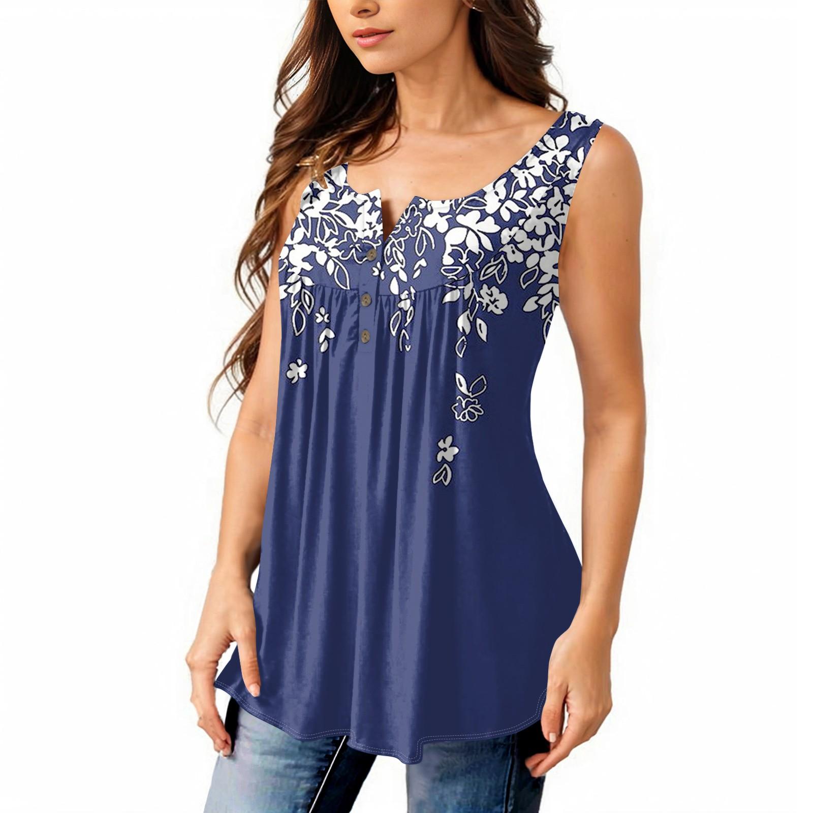 

Женская мода плиссированная безрукавка повседневная футболка жилет топ на пуговицах S синий