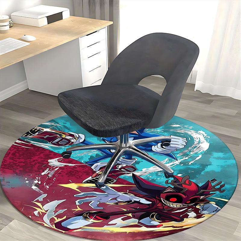 1pc Sonic the Hedgehog vs. Red Devil Round Carpet - Anime Design Chair Mat, Non-Slip Rug for Office, Home Decor, Living Room